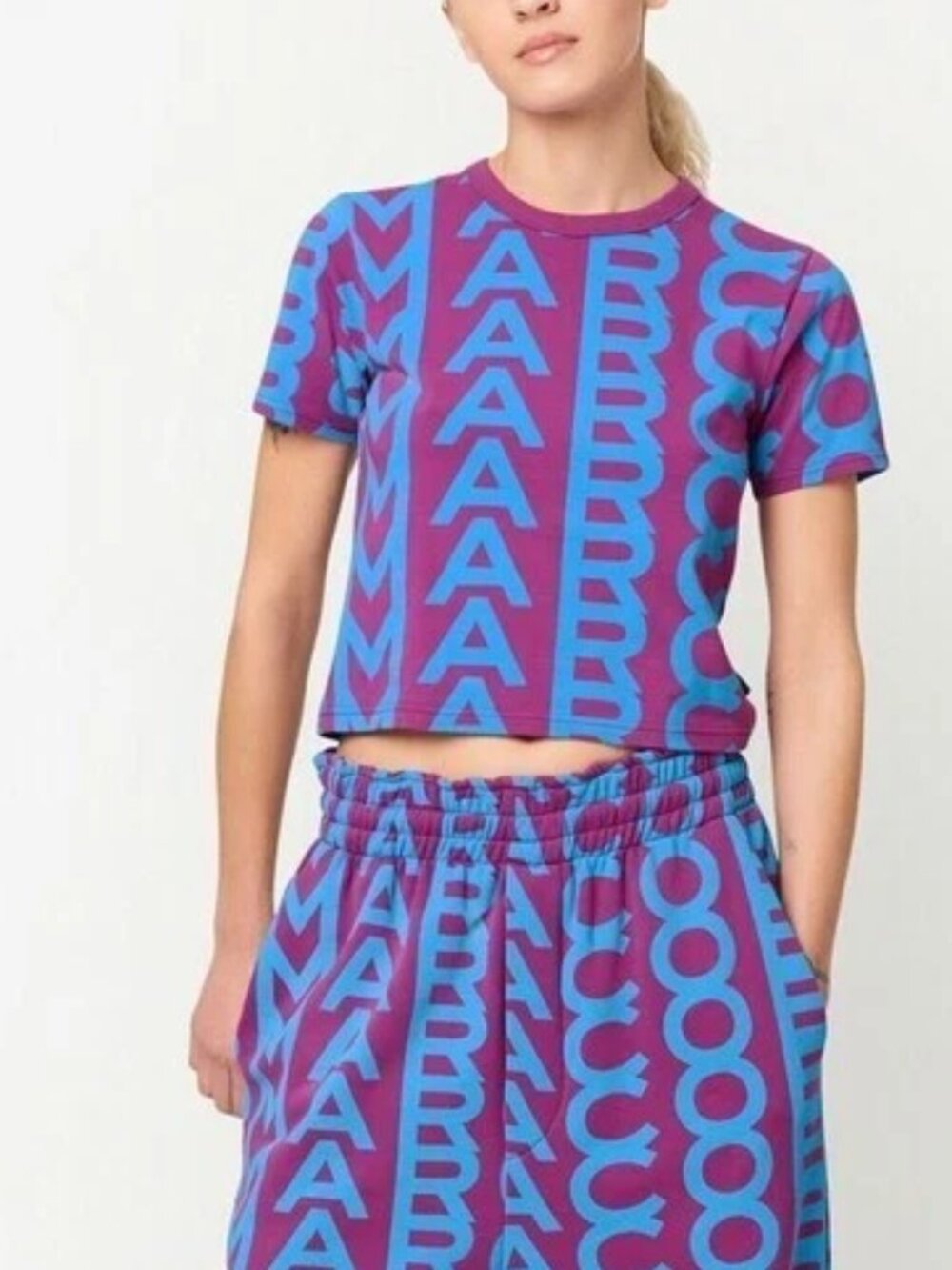 NEW MARC JACOBS Women's PURPLE BLUE THE MONOGRAM BABY TEE Shirt - Picture 3 of 6